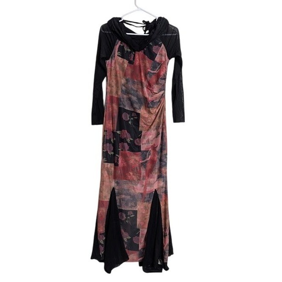 SHEIN Dresses & Skirts - Y2K Grunge Floral Patchwork Mesh Maxi Dress Long Sleeve XL Goth Black Sheer